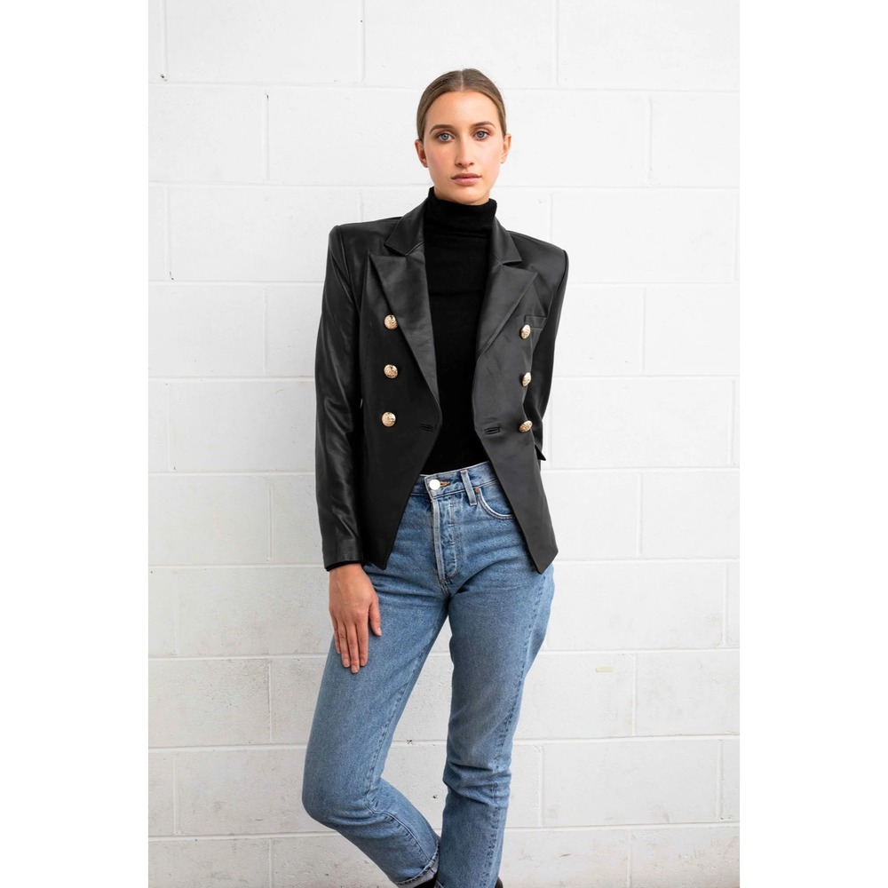 DEA the Label Nude Bella Jacket Blazer in Black Sorrento Leather Size 4 Luxury
